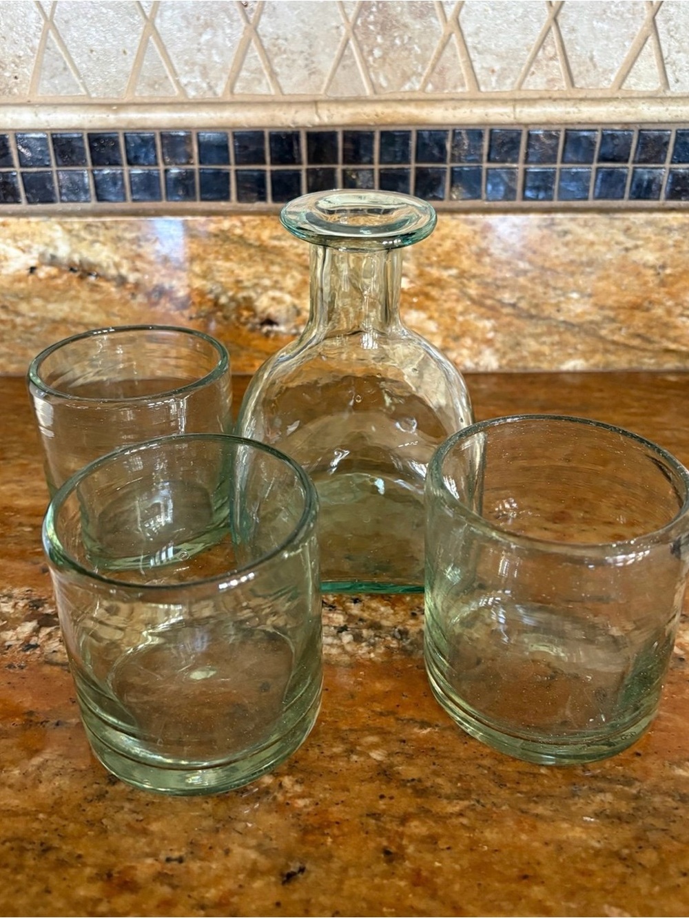Hand Blown Artisanal Glass Decanter Set